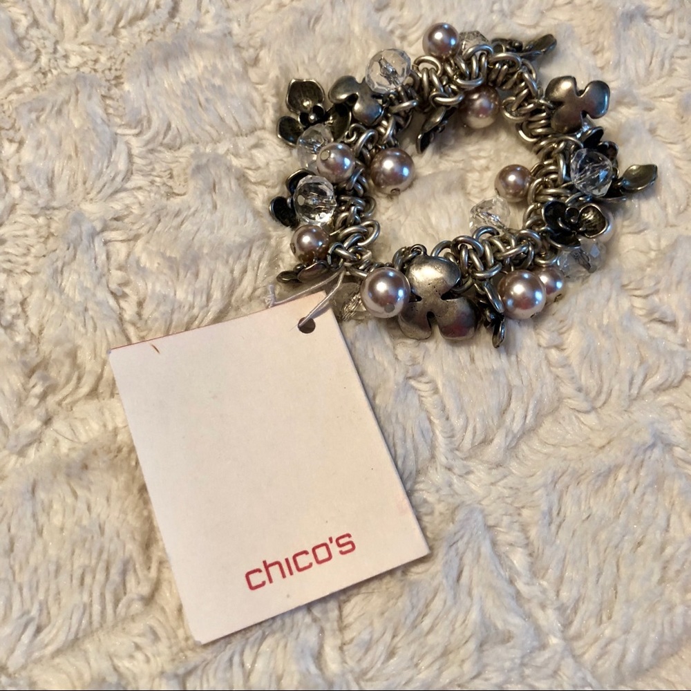 NWT Silver & Pearl Stretch Charm Bracelet - Picture 3 of 4